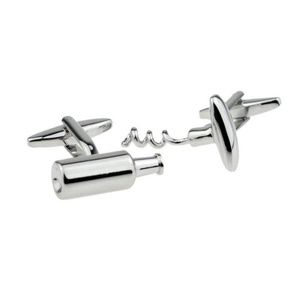 Wine Bottle and Corkscrew Silver Cufflinks